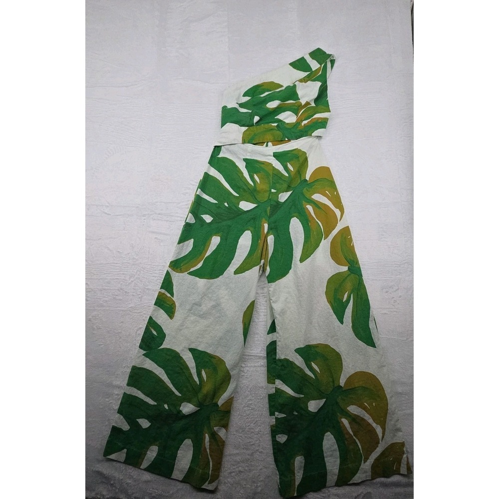 FARM RIO White Monstera One Shoulder Jumpsuit Small